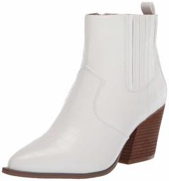 The Drop Women's Sia Pointed Toe Western Ankle Boot, White, 7