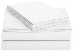 AmazonBasics Deluxe Striped Microfiber Bed Sheet Set - Queen, Bright White