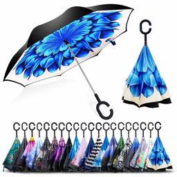 Zomake Inverted Umbrella, Innovative Umbrella, Double Layered, Windproof Umbrella, Free Hands, Inverted Umbrella with C Handle for Car, Outdoors, black