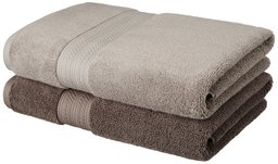 Amazon Brand - Solimo Ultra-Soft 100% Cotton 2 Piece Bath Towel (Foggy Brown and Cedar Brown)