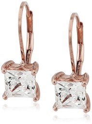 Rose-Gold Plated Sterling Silver Princess Cut Leverback Earrings made with Swarovski Zirconia (3 cttw)