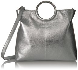 Amazon Brand - The Fix Saffron Leather Tote with O-Ring Handle, silver/metallic