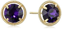 10k Gold Made with Swarovski Birthstone February Stud Earrings