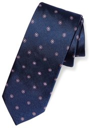 Buttoned Down 100% Silk Tie neckties, navy/pink flowers, Regular