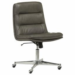 Amazon Brand – Rivet Modern Leather Swivel Desk Armless Office Chair 30.6 Inch Height, Adjustable Height, Grey