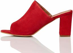 Amazon-merk - vinden. Damesmuiltjes in Suede met blokhak,Rood Donker Rood,3 UK