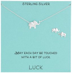 Sterling Silver Elephant Necklace and Earrings Jewelry Set