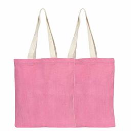 EONO Tote Bags Reusable Shopping Bag Eco-Friendly Recycled Cotton Fabric Handbag Grocery Shoulder Plain Canvas Tote Bags for Women, Men, Girls - Pink | 0407 - Pack of 2