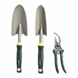 AmazonBasics, Set di 3 utensili da giardino, con paletta, forbici bypass da potatura e trapiantatore a paletta