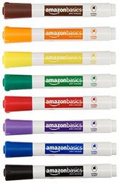 AmazonBasics Marqueurs effaçables à sec Faible odeur - Pointe biseautée - Lot de 8 (Couleurs assorties)