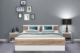 Amazon Brand - Movian Loue Bed Frame with Headboard, 160 x 200cm, White/Light Brown Oak-Effect