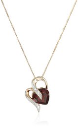 10k Yellow Gold Heart Garnet and Diamond Pendant Necklace, 18