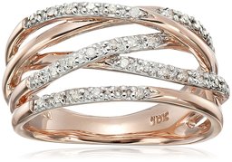 10k Rose Gold Woven Diamond Ring (0.14 cttw, I-J Color, I2-I3 Clarity), Size 6