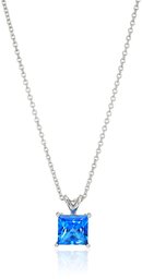 Collier en argent sterling plaqué platine ou or avec topaze Swarovski taille princesse,Bleu Cachemire