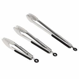 AmazonCommercial  Stainless Steel Kitchen Tongs, Non-Slip Grip, Black