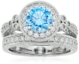 Platinum Plated Sterling Silver Antique Rings set with Round Cut Swarovski Zirconia (3.8 cttw), Size 6