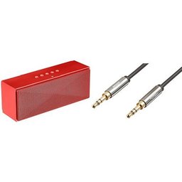 AmazonBasics Wireless Bluetooth Dual 3W Speaker with Built-in Microphone (Red) and 3.5mm Male to Male Stereo Audio Cable (2 Feet) Set