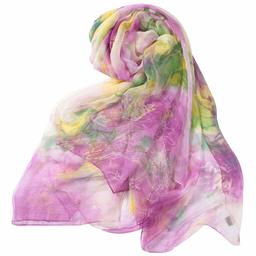 WAMSOFT Lightweight Floral Scarf, Womens Girls Fashion Print Air-conditioned Room Shawl Chiffon Neck Scarf Spring Large Sheer Shawl and Wrap Pashmina Purple