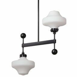 Amazon Brand – Stone & Beam Schoolhouse Ceiling Pendant Chandelier Fixture With 2 Light Bulbs With Glass Milk White Shade - 21 x 8 x 53 Inches, 42 Inch Cord, Black