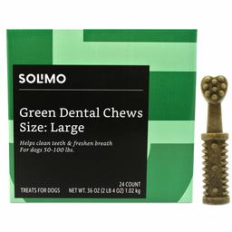 Amazon Brand - Solimo Green Dental Chews Dog Treats, Large Size, 24 Count