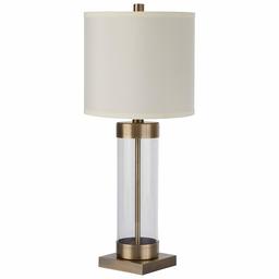 Amazon Brand – Stone & Beam Glass Column Living Room Table Desk Lamp With Light Bulb and Linen Shade, 23