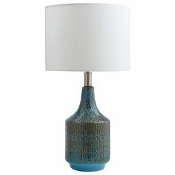 Rivet Mid Century Modern Textured Metal Table Desk Lamp With Light Bulb - 22 Inches, Blue And Copper