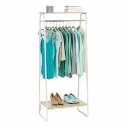 Movian Garment Metal Rack PI-B2 Iris Ohyama-Perchero/Espacio de almacenaje con 2 estanterias de metálico Madera PI-B2-Roble Claro y Blanco, 64 x 40 x 151.2 cm, MDF