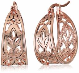 Women's Sterling Silver Filigree Hoop Earrings, Rose Gold, One Size