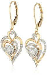 10K Yellow Gold Cluster Heart Diamond Drop Earrings (1/2 cttw, I-JColor, I2-I3 Clarity)