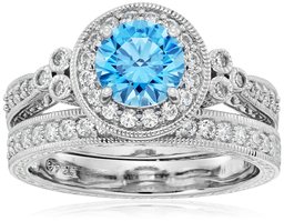 Platinum Plated Sterling Silver Antique Rings set with Round Cut Swarovski Zirconia (3.8 cttw), Size 7