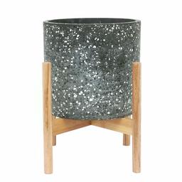 Amazon Brand – Rivet Terrazzo Planter with Wood Stand, 12.6