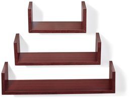 Amazon Brand - Solimo U-Shaped Floating Wall Shelf, Set of 3 (Matte Finish, Mahogany)