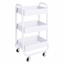 AmazonBasics 3-Tier Metal Rolling Storage Cart and Organizer, White