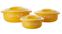 Amazon Brand - Solimo Sparkle Insulated Casseroles Set with Roti Basket, 3-Piece, Yellow