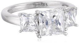 Platinum-Plated Sterling Silver Princess-Cut 3-Stone Ring made with Swarovski Zirconia (3 cttw), Size 6