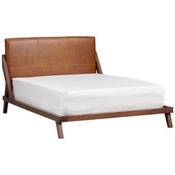 Amazon Brand – Rivet Mid-Century Leather Headboard Queen Platform Wood Bed, 65