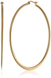 Amazon Essentials Yellow Gold Plated Stainless Steel Flattened Hoop Earrings (60mm)