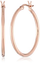 18k Rose Gold Plated Sterling Silver Round Tube Hoop Earrings (2 mm, 1.2