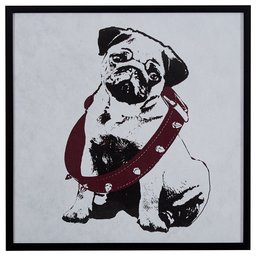 Amazon Brand – Rivet Puppy Eyed Dog in Burgundy Collar Print Wall Art in Black Frame, 30.5