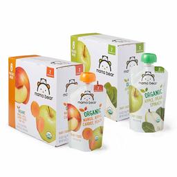 Amazon Brand - Mama Bear Stage 2 Mango Apple Carrot Peach and Apple Pear Spinach Variety Pack, 4oz Pouches (Pack of 12)