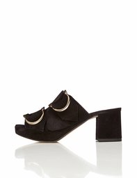 Amazon Brand - find. Women's Mules with Suede Double Buckle Detail, Black (Black), US 7.5