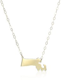 10k Yellow Gold Massachusetts State Pendant Necklace, 16