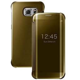 Amazon Brand - Solimo Protective Clear View flip Cover for Samsung Galaxy S6 Edge (Gold)