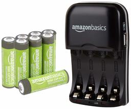 AmazonBasics AA High-Capacity Rechargeable Batteries (8-Pack) and Ni-MH AA & AAA Battery Charger With USB Port Set