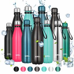 Umi. by Amazon - Garrafa de água aço inoxidável, garrafa térmica 500 ml, sem BPA, ilha a vácuo de parede dupla, garrafas frio/quente, reutilizável para crianças, faculdade, Sport, bicicleta (cinza)