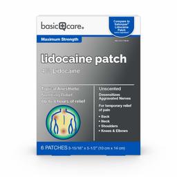 Basic Care Lidocaine Patch, 4% Lidocaine, Topical Anesthetic, Desensitizes Aggravated Nerves, 6Count