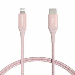 AmazonBasics - Cable USB-C a Lightning, de nailon con trenzado doble , cargador de avanzada para iPhone certificado por MFi, color oro rosa, 91,2 cm