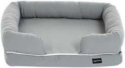 AmazonBasics Small Pet Dog Sofa Bolster Lounger Bed - 25 x 20 x 6.5 Inches, Grey