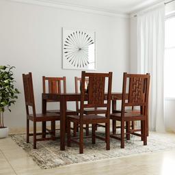 Amazon Brand - Solimo Hove Solid Sheesham Wood 6 Seater Dining Table with Chairs (Teak Finish)