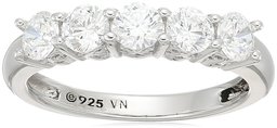 Platinum-Plated Sterling Silver Round-Cut 5-Stone Ring made with Swarovski Zirconia (1 cttw), Size 8